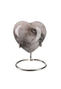 Small heart ashes urn 'Elegance' with green nature stone look (stand included)